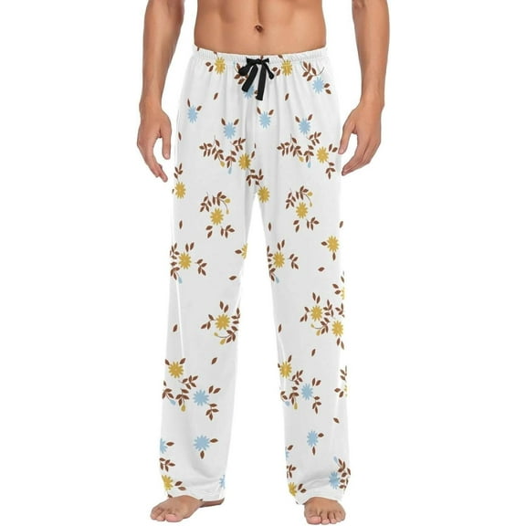 Floral White Wildflowers Ghost Pajama Pants, Men's Lounge Pants Light with Drawstring and Pockets, Christmas New Year Birthday Father's Day Gifts