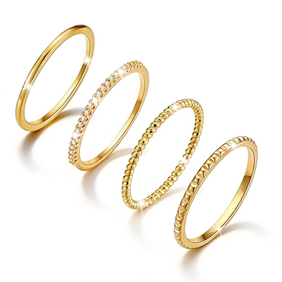 LUNVKY 4PCS 18K Gold Plated Rings for Women Non Tarnish Fashion CZ Pinky Stackable Ring Set Wedding Birthday Graduation Mothers Day Jewelry Gifts Her Teen Mom Girlfriend Ideas Size 5/6/7/8/9/10