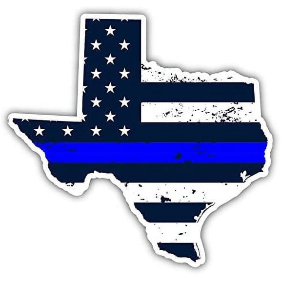 Texas Shaped Map US Flag Covered Thin Blue Line Blue Lives Matter Vinyl Bumper Sticker Decal 4"x 5"