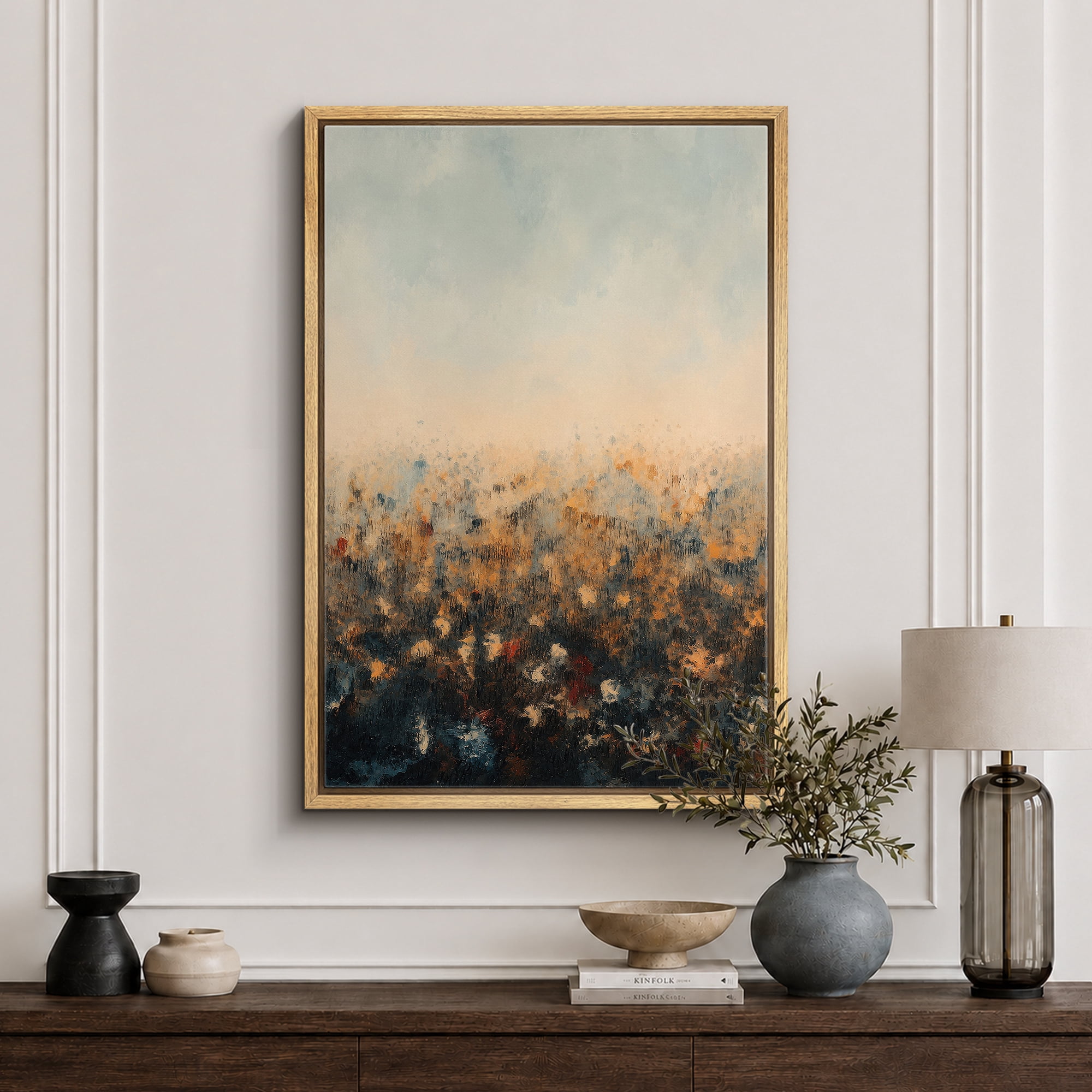 Framed Canvas Print Abstract Forest Landscape Wall Art Modern Decorative for Living Room Bedroom - 24 x36 NATURAL Frame