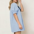 thumbnail image 3 of Women Gingham Mini Dress Puff Short Sleeve Bow Tie Square Neck Plaid Dress Summer Casual A-Line Babydoll Short Dress, 3 of 6