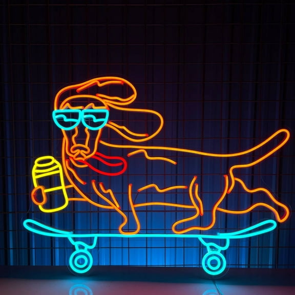 Handmadetneonsign Dachshund Dog Skateboarding Neon Sign, Skateboarding Wall Art Decor, Pet Shop Wall Decor