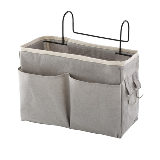 sweethay Bolsa de almacenamiento para cabecera de cama nórdica, cesta de cama de lino y algodón, organizador colgante para dormitorio, litera, Almacenamiento y organización del hogar Gris sweethay HA001656-01