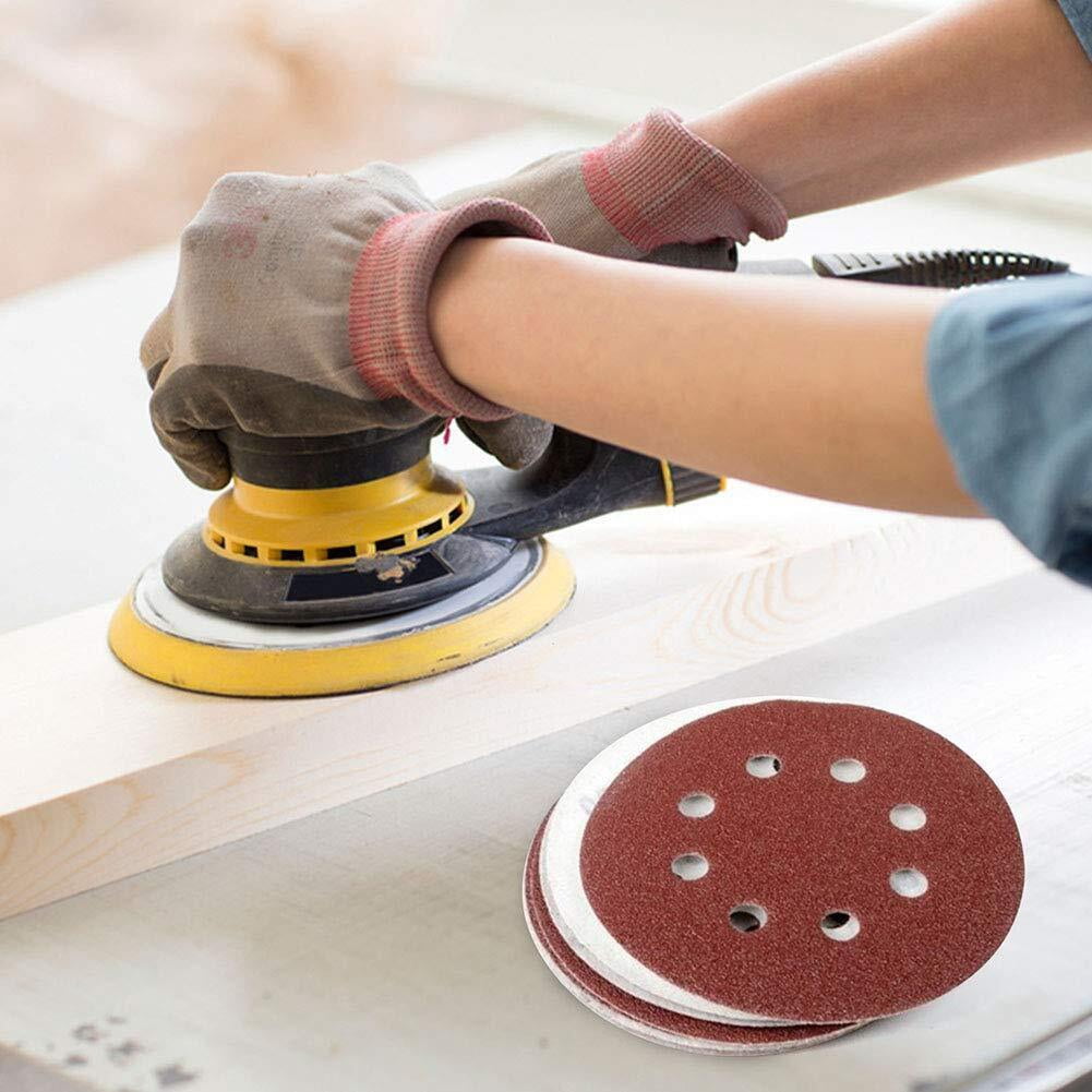 100PCS 80 Grit 5 inch Sanding Discs Hook Loop 8-Hole Orbital Sander Paper Pad