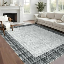 FairOnly 9'x12'Gallery Frame Modern Large Non Slip Area Rug Minimalist Geometric Machine Washable Low Pile Foldable Carpet for Bedroom Kitchen,Light Grey