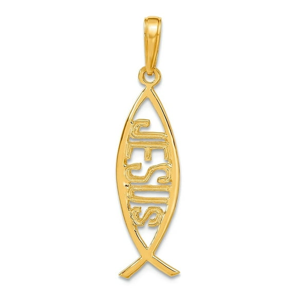 10k Gold Ichthus Animal Sealife Fish With Religious Faith Inspiration Jesus Pendant Necklace 32x8mm Wide Pendant for Wom