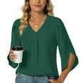 thumbnail image 5 of Usmixi Womens Tops Dressy Casual Elbow-Length V-Neck Solid Summer Shirts Casual Lightweight Loose Fit Comfy Chiffon Blouse Green XL Clothes, 5 of 7