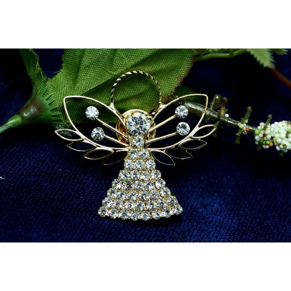Angel Brooch Rhinestone Angel Pin Angel Jewelry, Rose Gold Plated Angel Pin, Tac Angel Pin