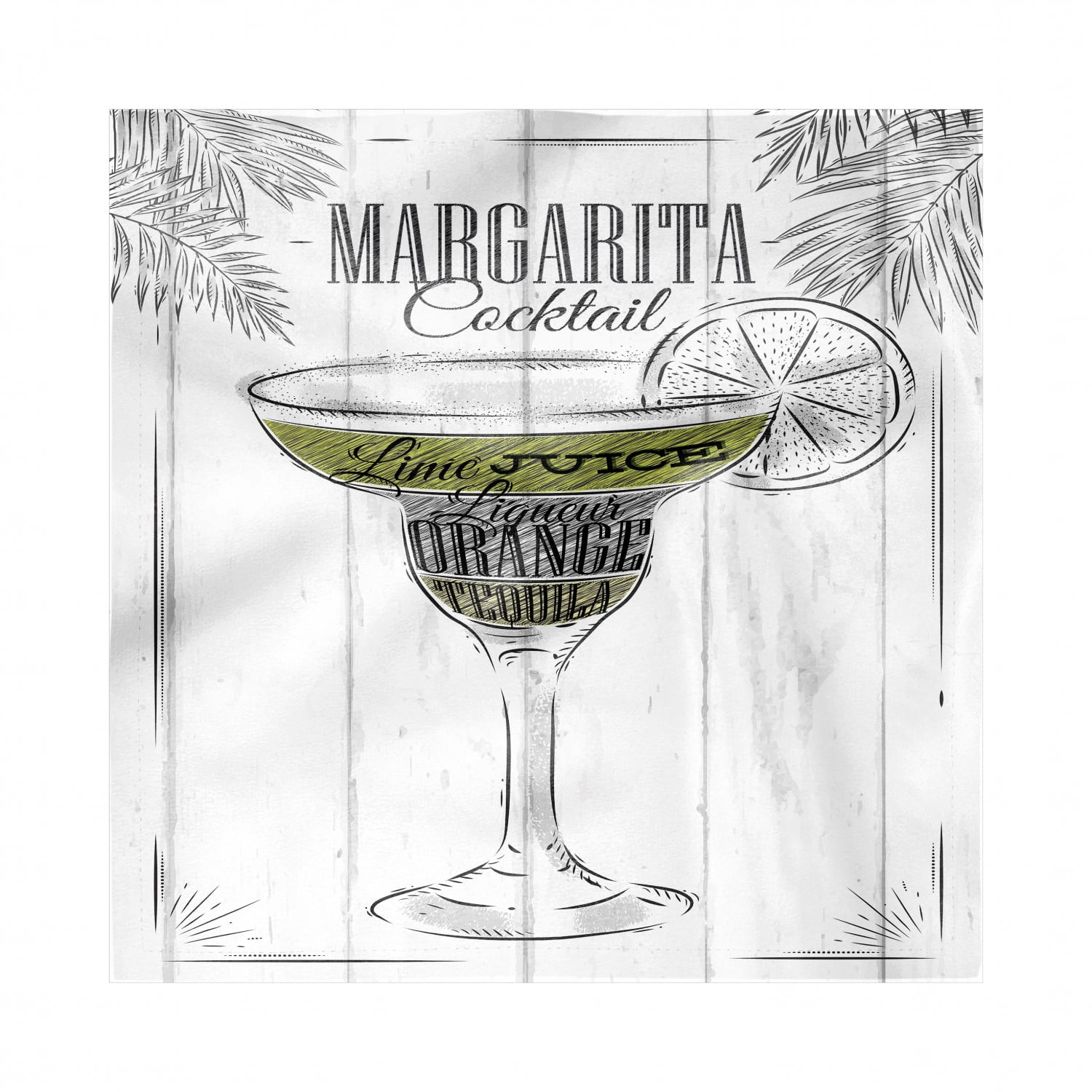 Cocktail Decorative Napkins Set of 4, Ingredients of Margarita Sketch Lime Juice Liqueur Orange