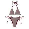 thumbnail image 6 of UTSJKR Halter Bikini Sets for Women Triangle Mesh Two Piece Bathing Suit Side Tie Swimwear Sexy High Cut Bikini Sets Wine XL, 6 of 6
