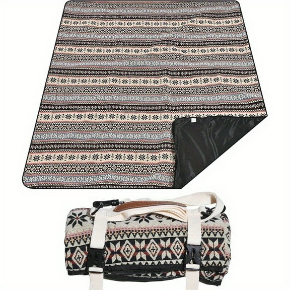 60x80 Inch Waterproof Picnic Blanket - Portable, Durable & Machine Washable for Camping, Beach, Backyard - Adjustable Strap, Lightweight Design