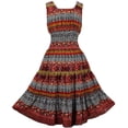 thumbnail image 4 of Peach Couture Floral Print Gypsy Cinched Waist Midi Dress (Orange & Black, Large), 4 of 5