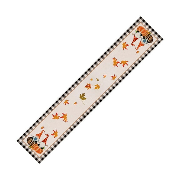 Nmdmisc Pumpkin Gnome Maple Leaf Buffalo Plaid Fall Table Runner,Autumn Kitchen Dining Table Decoration for Outdoor Home Party Thanksgiving Decor 13x72 Inch