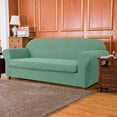 thumbnail image 3 of Subrtex Stretch 2-Piece Textured Grid Sofa Slipcover Jacquard Non Slip Couch Cover (Dark Cyan, XL Sofa), 3 of 7