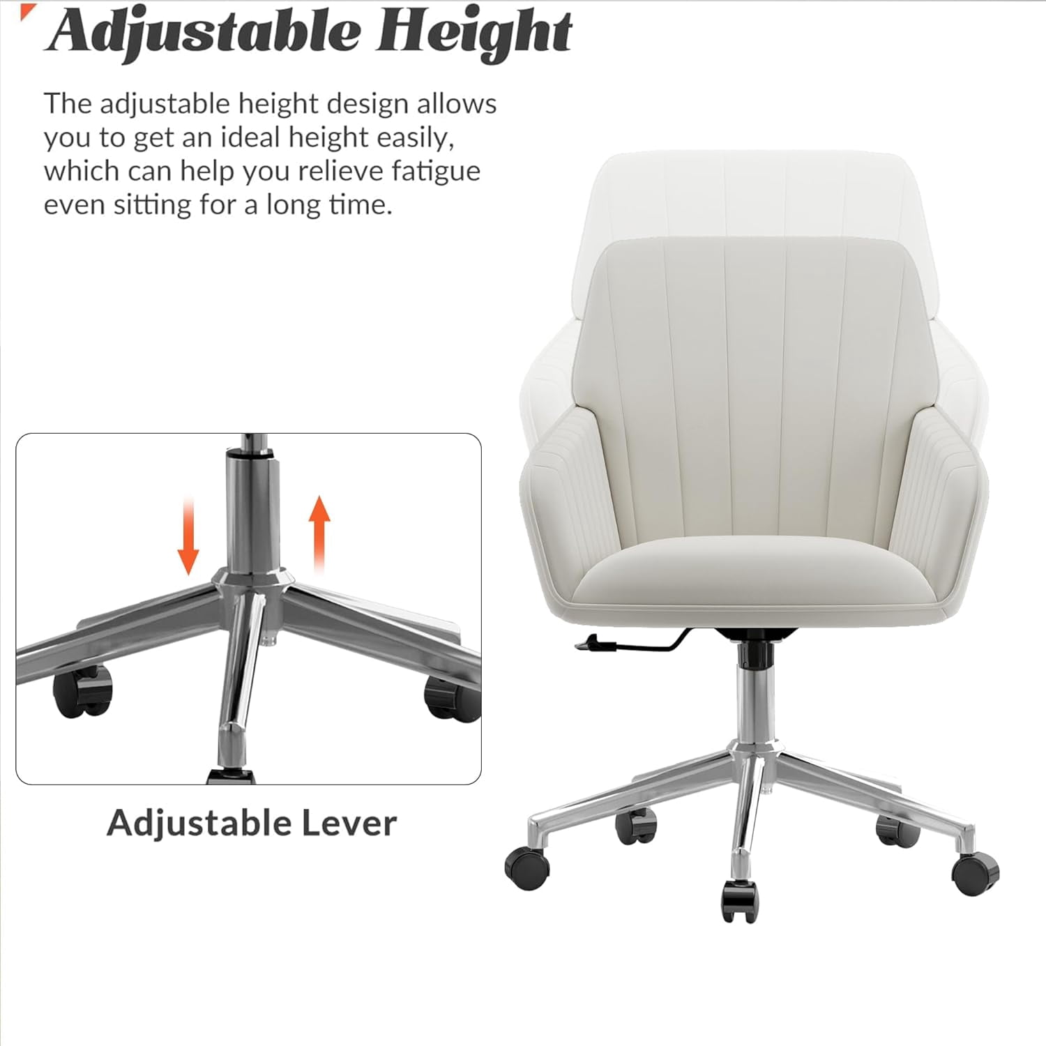 YWEN Velvet Office Desk Chair with Silver Base, with Wheels,Modern Height Adjustable 360 Degree Swivel Upholstered Vanity Chairs with Arms for Living Room Bedroom,Cream