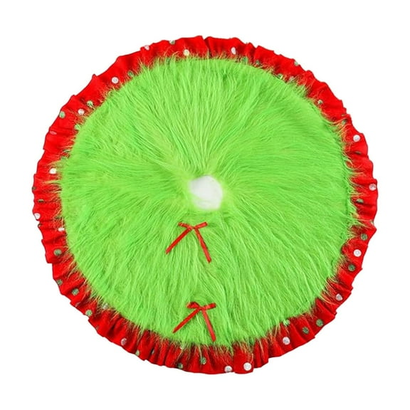 LanSuare 48Inch Christmas Tree Skirt, Green Fuzz Xmas Tree Skirt with Red Ruffled, Xmas Soft Cover Mat Decor for Holiday Ornaments, Party Indoor Decorations