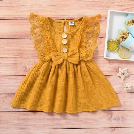 

3M-24M Infanr Baby Girls Bow Dress Toddler Kids Ruffle Lace Sleeveless Casual Party Dresses
