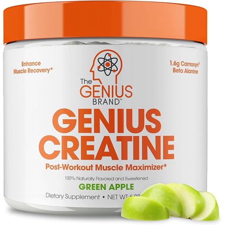 Genius Micronized Creatine Monohydrate Powder, Post Workout Supplement, Green Apple - 100% Naturally Flavored & Sweetened - Supports Muscle Building, Cellular Energy & Cognitive Function – 195g