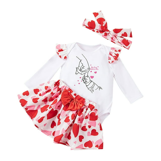 Fnhpitd Ensemble de Tenue de la Saint-Valentin pour Filles Ensemble de Jupe à Manches Longues Rose Vif, 86