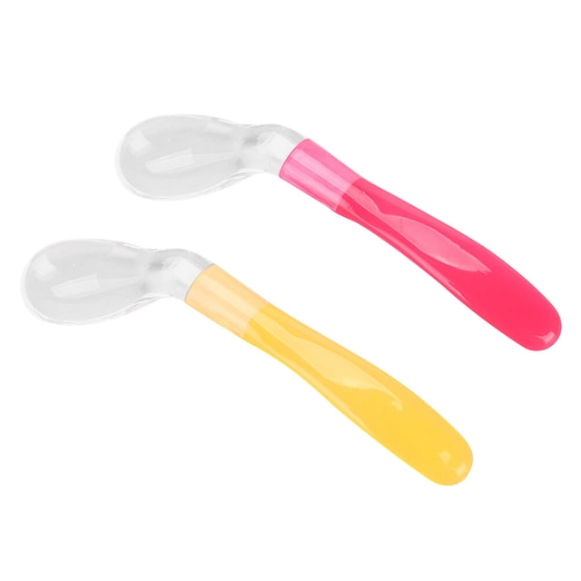 MasteelfCA 2 Pcs Silicone Safe Spoon Feeding Tableware Infant Tableware Bending and Spoon (1 Pcs Red + 1 Pcs Yellow)