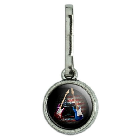 Electric Guitars American USA Flag Rock and Roll Red White Blue Antiqued Charm Clothes Purse Suitcase Backpack Zipper Pull Aid