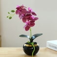 thumbnail image 2 of Inteprter Bonsái de orquídeas artificiales con maceta de cerámica, maceta de simulación de Phalaenopsis, figurita de flores falsas, balcón para el Decoración rosa violeta Inteprter HA084076-03, 2 of 6