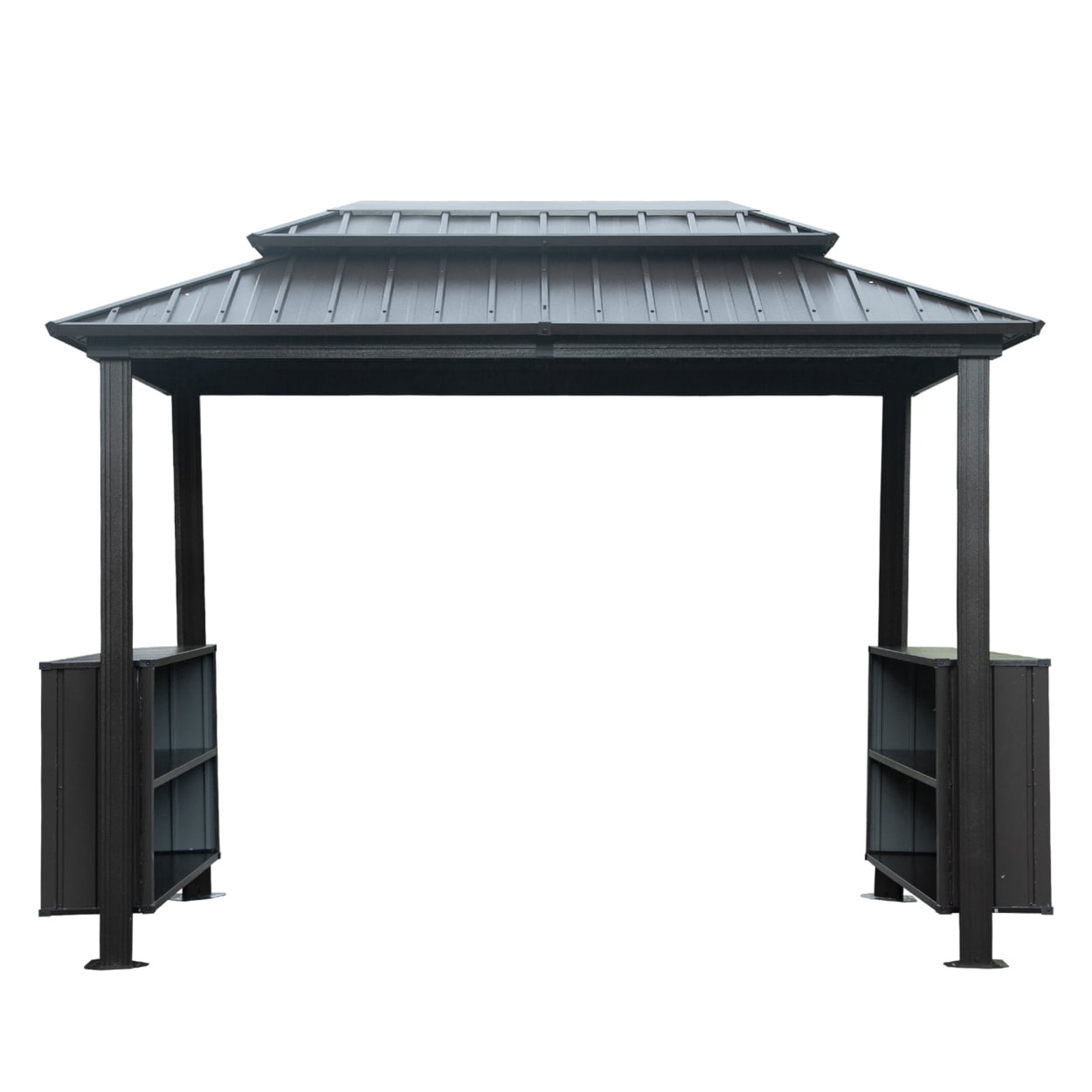 6x10 FT Shade Grill Gazebo, Outdoor BBQ Gazebo with Double Galvanized Steel Roof, Patio Grill Canopy with 2 Cabinets and Ceiling Hooks for Backyard, Lawn, Garden, Backyard, Gray