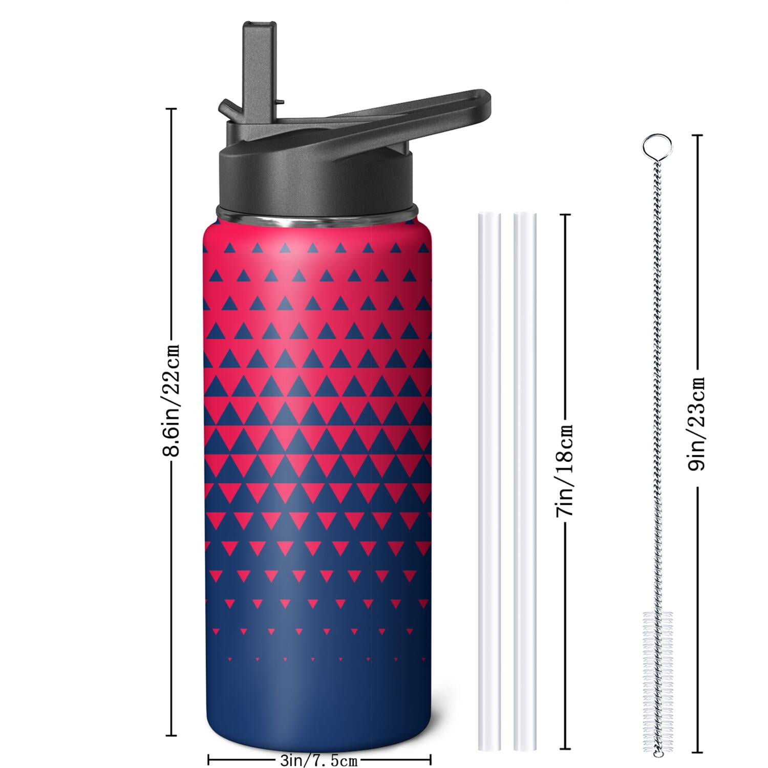 18oz Insulated Water Bottle with Straw & Cleaning Brush, Wide Mouth Stainless Steel Flask, Gradient Print