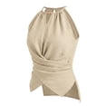 thumbnail image 3 of WCJM Women's Camis Halter Wrap V Neck Sleeveless Tank for Women Ruched Waist Asymmetrical Summer Casual Evening Top(Khaki,L), 3 of 3