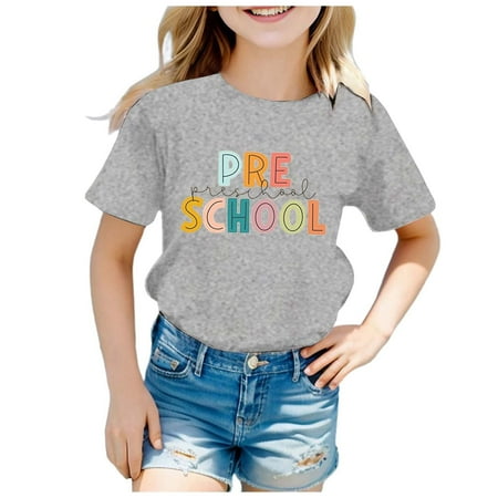 

Hbdhejl Toddler Boys Girls Shirts Childrens Fashion Back To School Season Printed Round Neck Short Sleeve Casual T Shirt Top Grey 6-7 Years