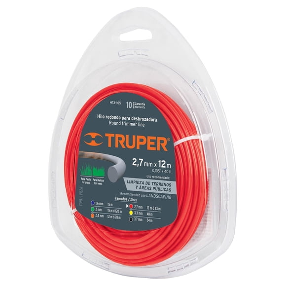 Hilo redondo para desbrozadora, 12 m largo, 2.7 mm, blister Truper Truper HTA-105