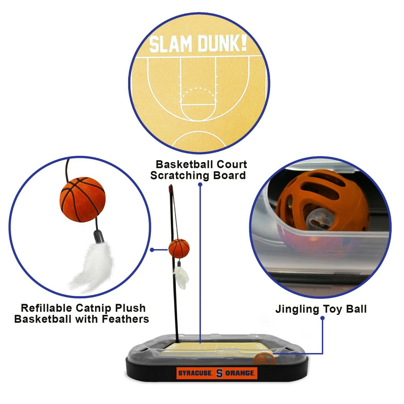 NCAA Syracuse Orange CAT Scratcher Mat Toy with Catnip Plush & Feather Cat Toy 5-in-1 Kitty Toy