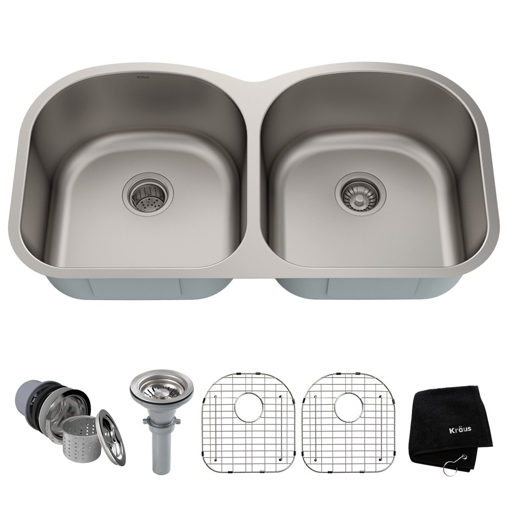 KRAUS Premier 39inch 16 Gauge Undermount 50/50 Double Bowl Stainless