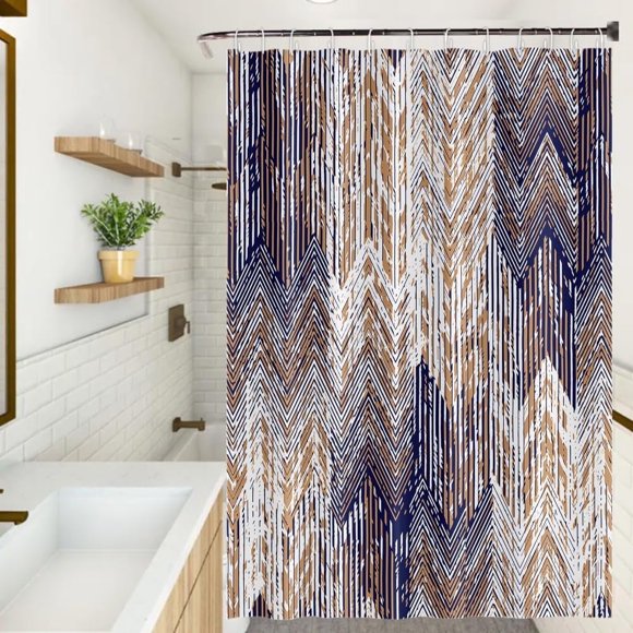 Rideau de Douche Style Abstrait Grunge Vieux Bleu Brun Flèche Motif Géométrique Rideaux de Douche pour Salle de Bain Moderne Artistique Tissu Imperméable Ensemble de Déco avec Crochets, 72l x 72H Pouces