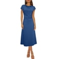 thumbnail image 1 of Vestido midi Happy Sailed, manga corta, cuello vuelto, azul marino, 1 of 4