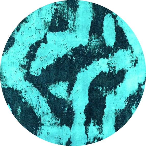 Ahgly Company Machine Washable Indoor Round Abstract Turquoise Blue Modern Area Rugs, 3' Round
