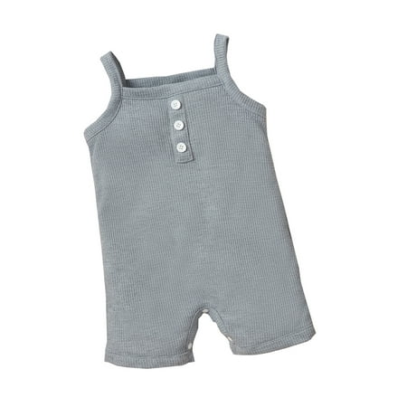 

Suanret Infants Baby Girl Boy Romper Sleeveless Suspender Ribbed Style Button Decor Casual Breathable Jumpsuit Grey 3-6 Months