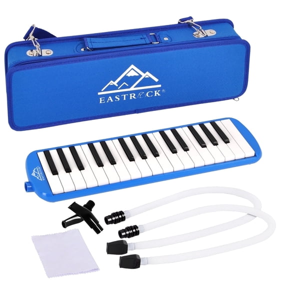 EASTROCK 32 Keys Melodica Air Piano Keyboard with Oxford Bag & Double Tubes Mouthpiece for Beginners,Blue