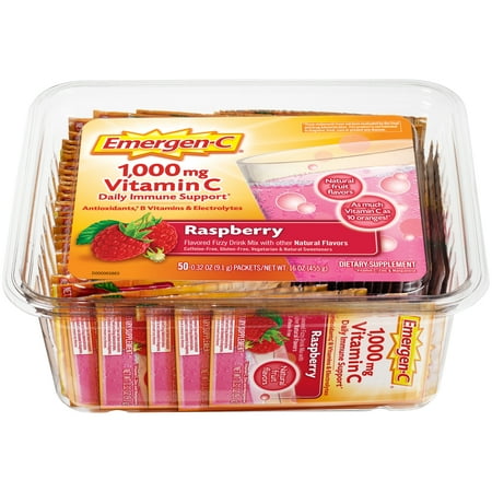 Bio Health Raspberry Leaf - Emergen-C (50 Count Tub, Raspberry Flavor) Dietary Supplement Fizzy Drink Mix with 1000 mg Vitamin C, 0.33 Ounce Packets, Caffeine Free
