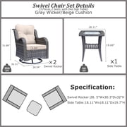 3 Pieces Rattan Outdoor Patio Furniture Set with Swivel Rocker Chairs