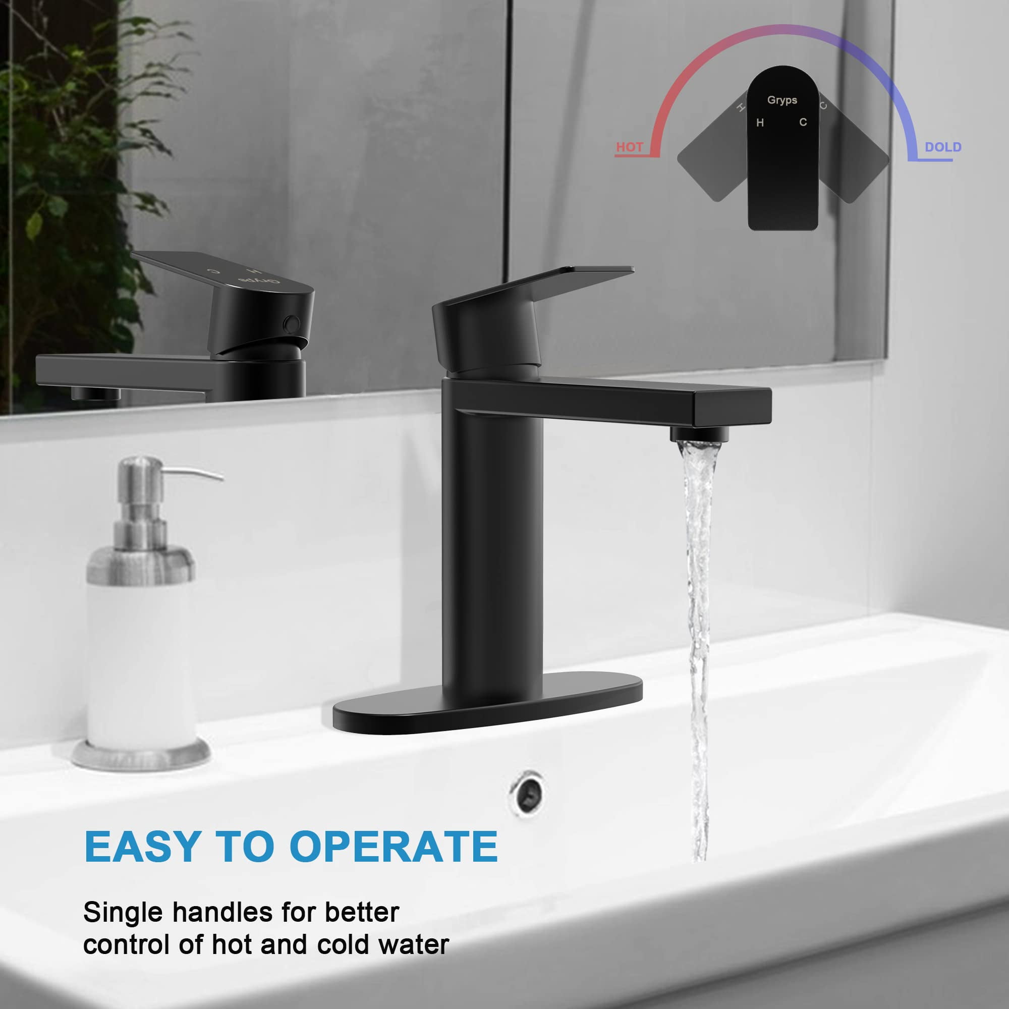 Matte Black Bathroom Sink Faucet Single Handle Bathroom Faucet Black Single Hole Vanity Faucet Modern RV Faucet Deck Mount 1 Hole or 3 Hole