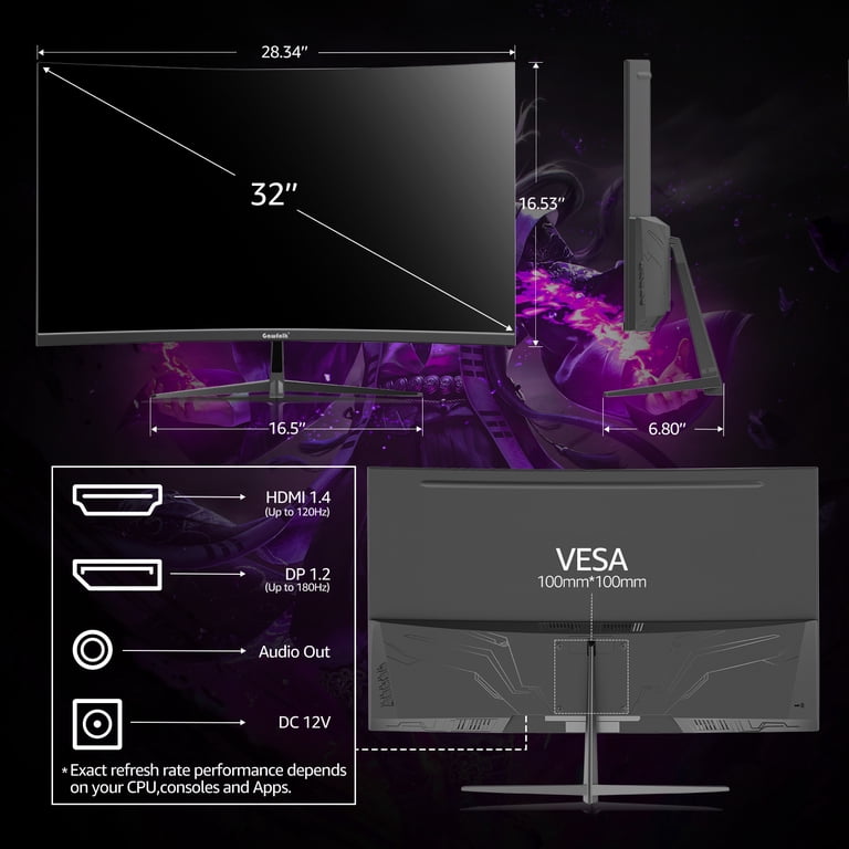 Gawfolk 32" Curved Gaming Monitor QHD 180Hz photo 8