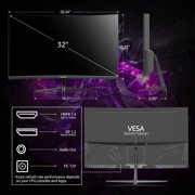 Gawfolk Curved Gaming Monitor 32 inch 2K 180Hz Frameless Computer Display , PC Monitor QHD(2560*1080p), DP, HDMI Port (Black)