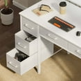 thumbnail image 7 of Greenstell 47 inch Computer Desk with Monitor Shelf, LED Lights, Power Outlets & 5 Storage Drawer, Home Office Desk, White, 7 of 7