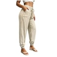 thumbnail image 7 of Xdegoge Womens Casual Jogger Pants Striped Boho Beach Trousers Lightweight Breathable Flowy Fit with Elastic Waist Drawstring and Pockets Summer Vacation Bottoms, 7 of 7