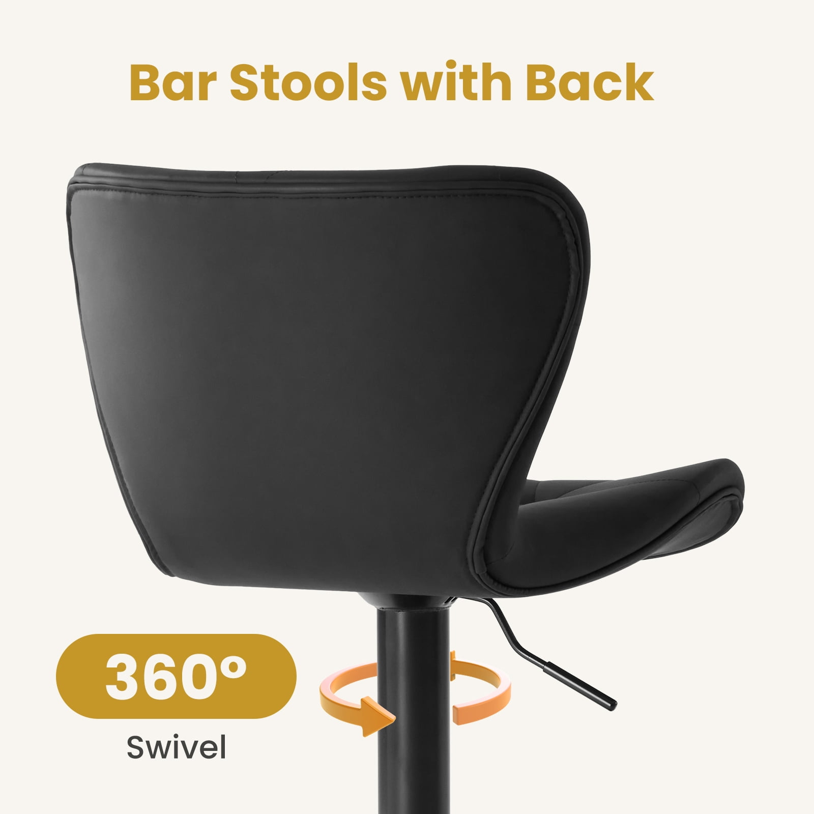 Modern Bar Stools Set of 2, Adjustable Swivel Faux Leather