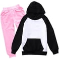 thumbnail image 4 of JIAYUE Girls Clothing Outfits Raglan Long Sleeve Color Block Hoodies With Pocket Solid Jogger Pants 2-Piece Sets School Playing,2-3 Years, 4 of 5