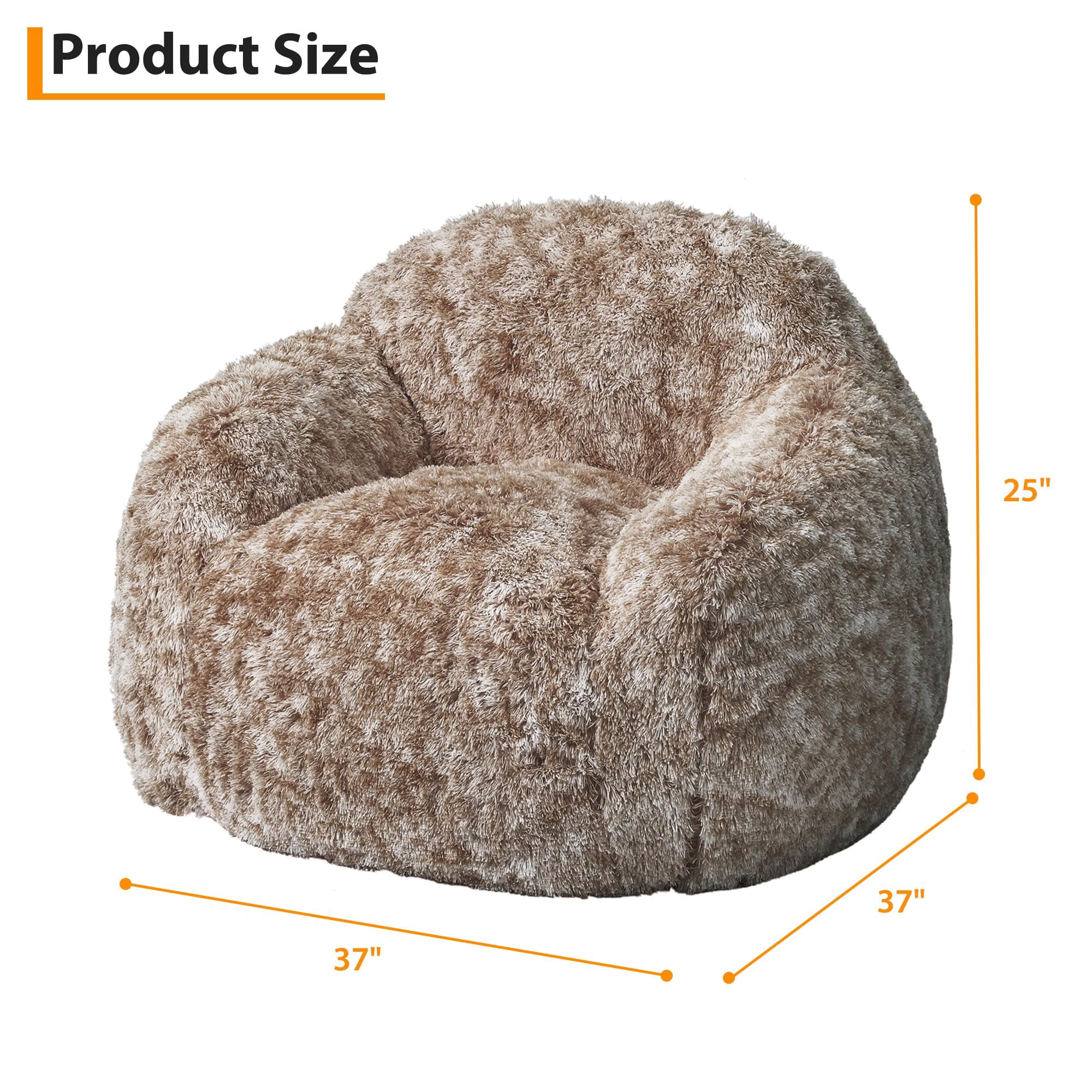 BouPower Bean Bag Chair for Adults, Plush Fluffy Faux Fur Sofa, Premium High-Density Sponge Filler Ergonomic Backrest & Armrests, Removable Washable Cover Comfy Lazy Chair for Bedroom Living Room