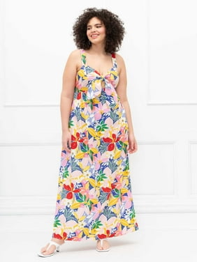 ELOQUII Elements Women's Plus Size Tie-Front Paradiso Print Tank Dress