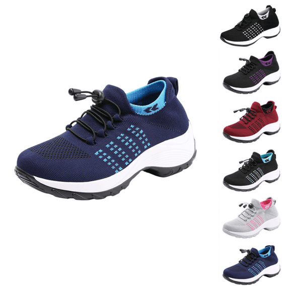 EKVAHL Women's Orthopedic Knit Sneakers, Thick Bottom Walking Shoes, Breathable Slip-On Shoes for Plantar Fasciitis Purple